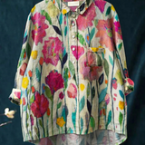 Lindsey | Naiste Vintage Lillekunst Print Tavaline Särk