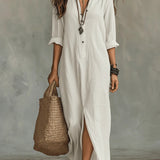 Soline | Mugav V-kaelusega nööbiga maksikleit