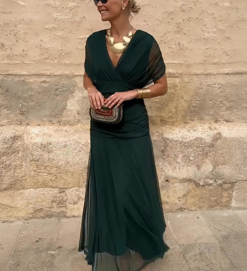Louise | Elegantne Maxi Pidu Kleidiga V-kaelusega