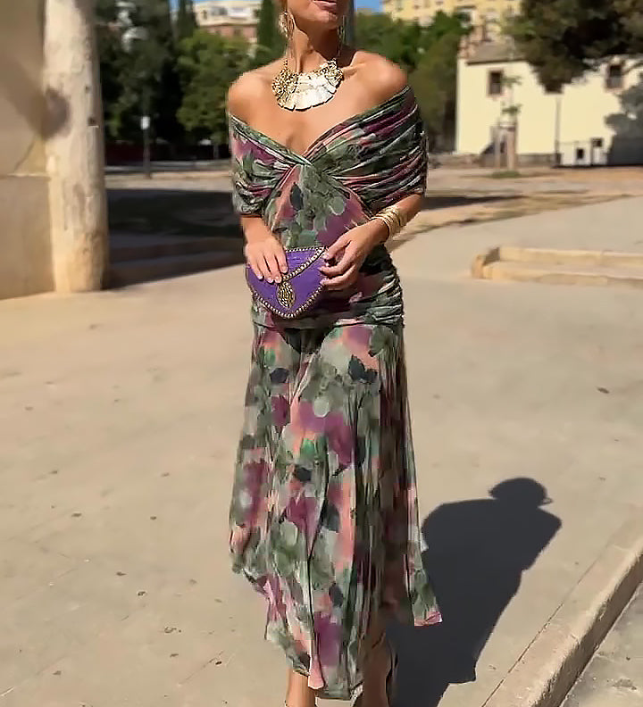 Louise | Elegantne Maxi Pidu Kleidiga V-kaelusega
