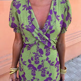 Lucinda | Boho V-kaelusega lilleline plisseeritud kleit
