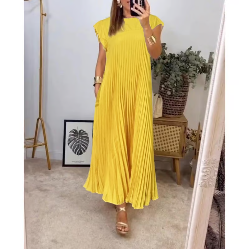 Sophia | Elegantne lõigatud plisseeritud maxi kleit