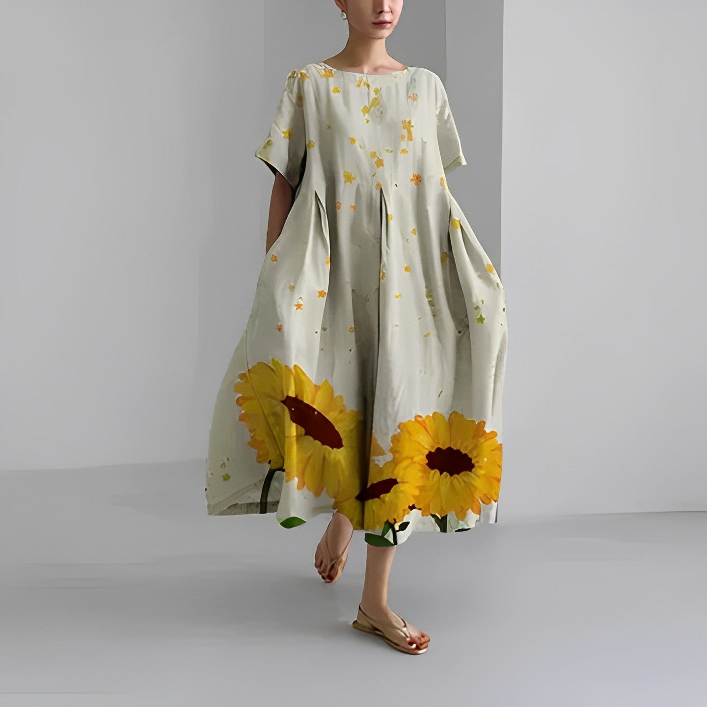 Daisy - Retro Suur Rippuv Lahtine Maxi Kleit