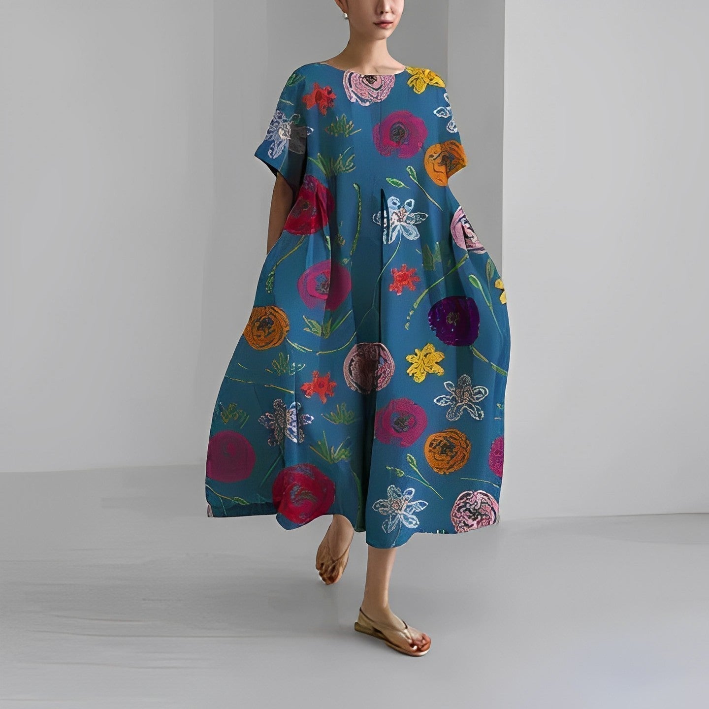 Daisy - Retro Suur Rippuv Lahtine Maxi Kleit