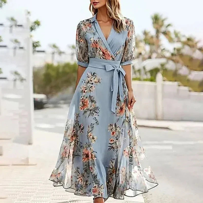 Vanessa | Boho Maxi Kleid V-kaeluse ja Sõlmega