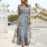 Vanessa | Boho Maxi Kleid V-kaeluse ja Sõlmega