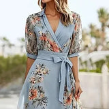 Vanessa | Boho Maxi Kleid V-kaeluse ja Sõlmega